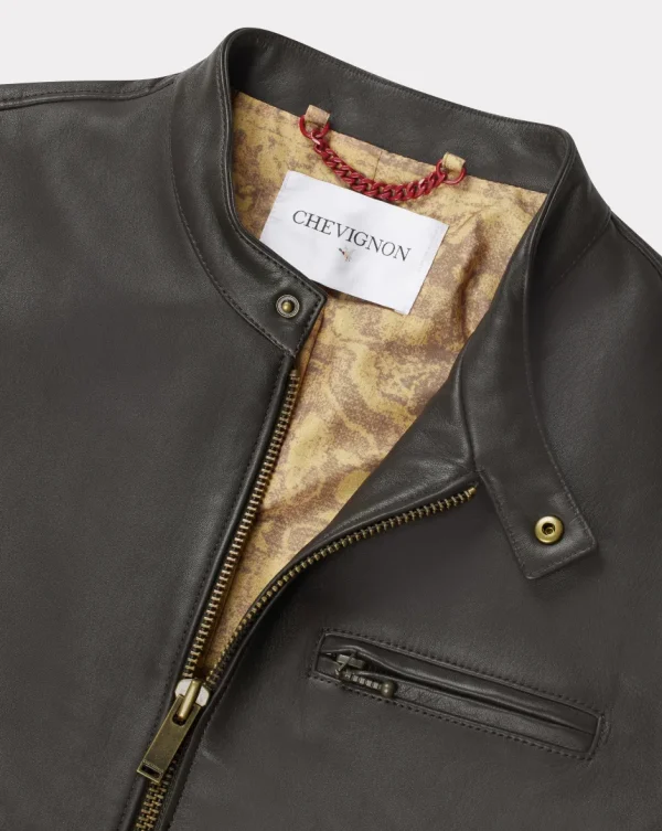 Sale Chevignon BLOUSON EN CUIR BIKE Marron