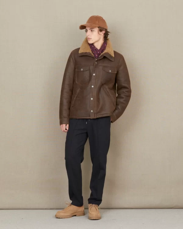 Cheap Chevignon BLOUSON EN CUIR V-SHEARLING Marron