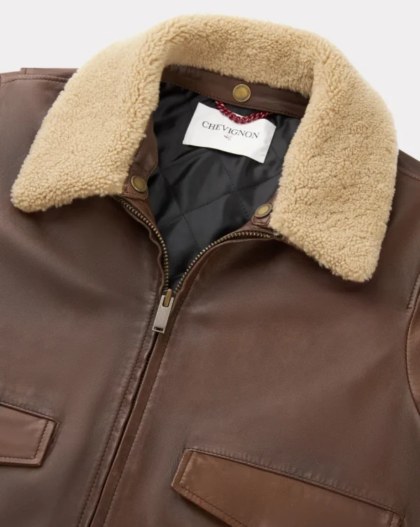Cheap Chevignon BLOUSON PILOT CUIR HILL Marron